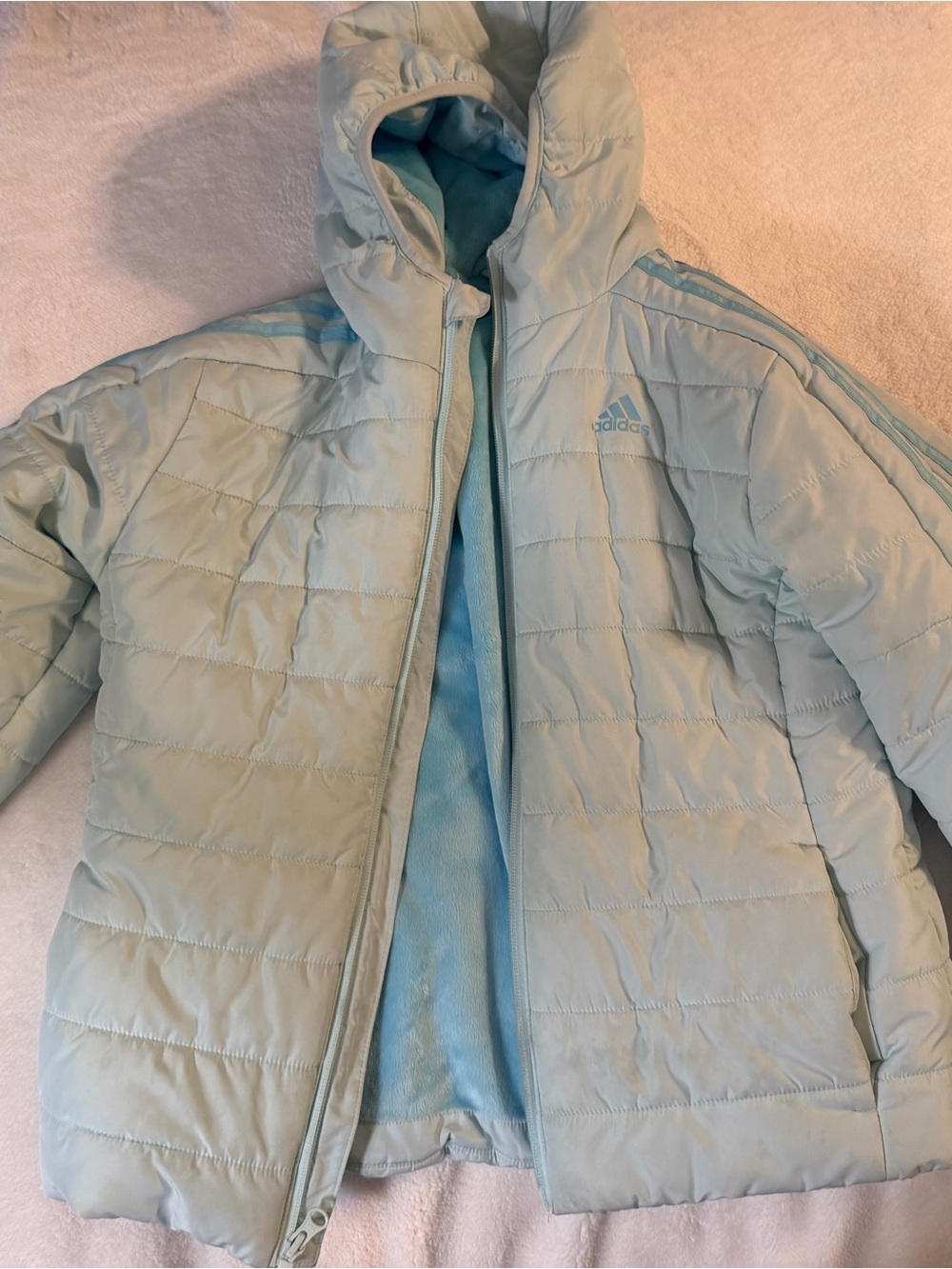 adidas Girls Pale Blue Quilted Hooded Puffer Jacket